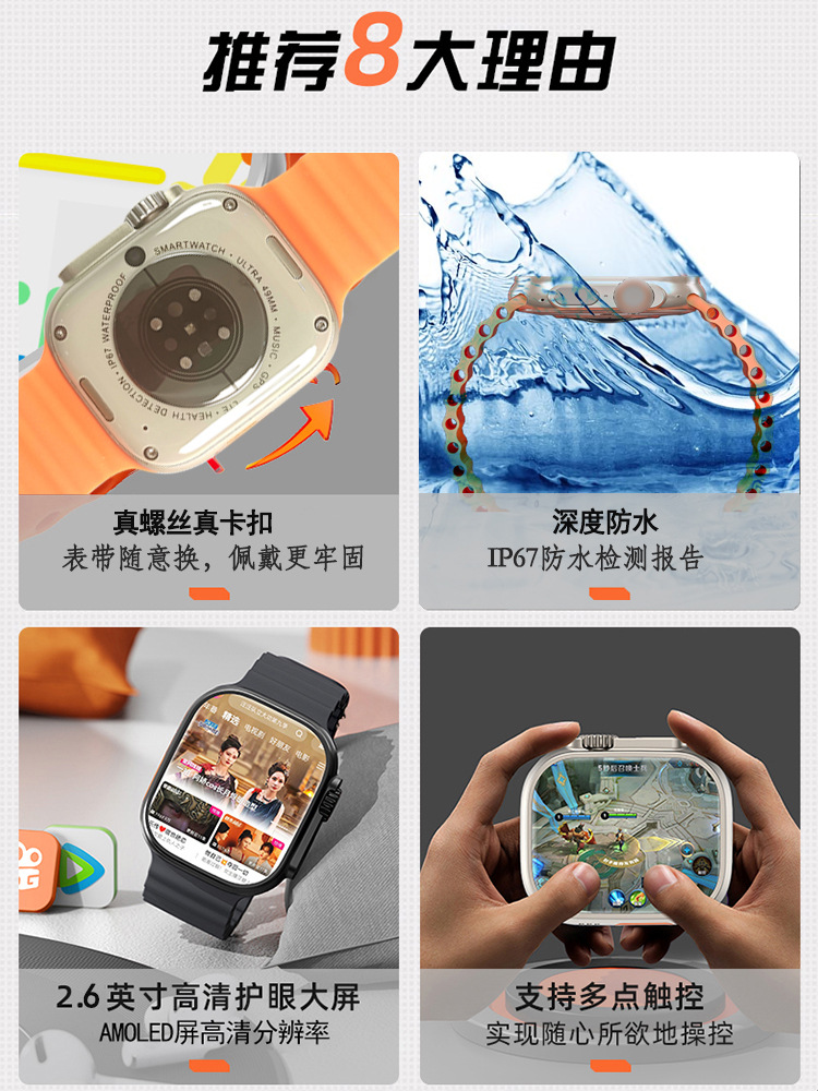 跨境amoled屏5G蜂窝版插卡智能手表s9 ultra安卓系统定位电话手表详情5