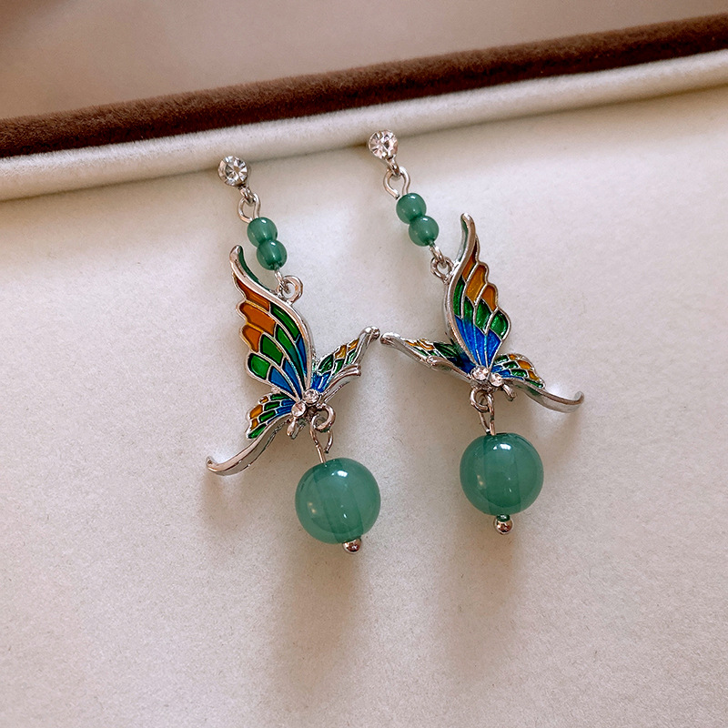 银针滴油蝴蝶树脂圆形耳钉甜美气质高级感耳环森系小清新耳饰批发详情7