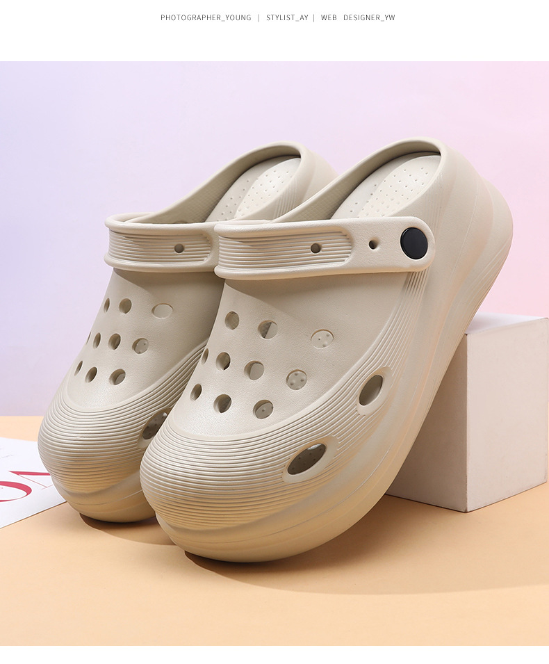 夏季高跟EVA洞洞鞋女 增高厚底户外沙滩凉拖鞋防滑防臭踩屎感拖鞋详情15