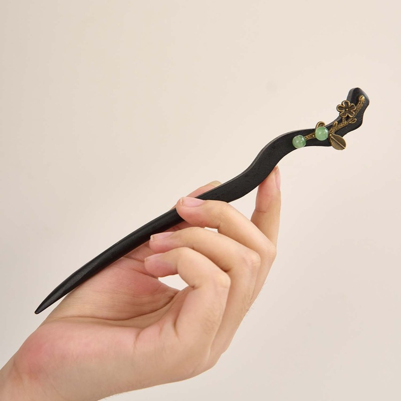 发簪古风盘发步摇新中式高级气质绒花汉服发饰木簪子简约簪子批发详情12