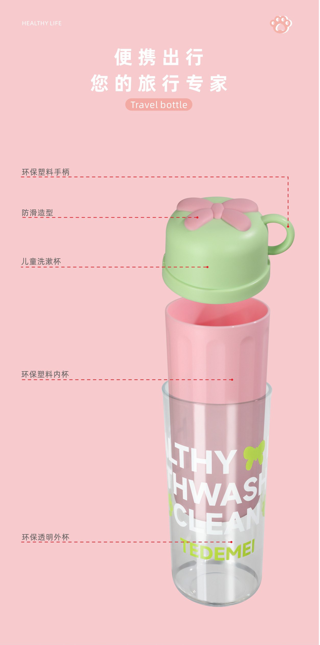 三合一旅行洗漱杯可爱双层漱口杯便携式儿童洗漱套装牙刷盒牙刷杯详情9