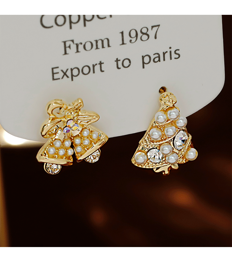 Hyacinth925 Silver Needle Christmas Earrings, light luxury commuter Christmas tree bell earrings, autumn and winter style, light luxury and high-end stud earrings pic 5