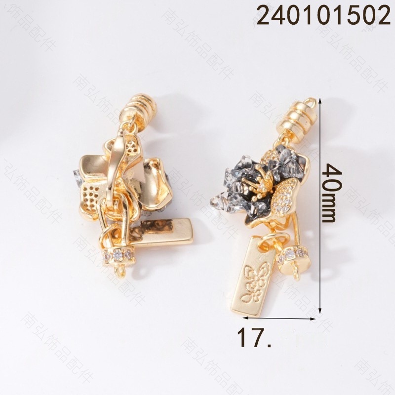 18K gold color-preserving inlaid zircon plum blossom connection at the end pearl buckle bracelet necklace, universal buckle diy jewelry accessory pic 7