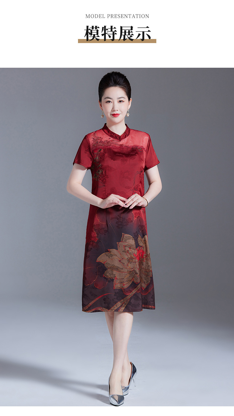 真丝连衣裙2024夏季新款桑蚕丝短袖新中式旗袍领中长裙中年妈妈裙详情10