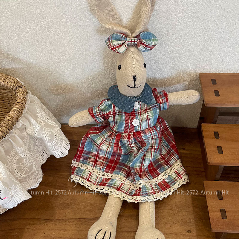 新款韩版秋季兔子玩偶布艺卡通童话儿童公仔可爱居家陪伴摆件配饰布艺复古兔子玩偶 格纹条纹装扮多款式 温馨可爱装饰送礼公仔详情6