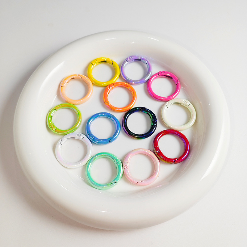 UV electroplated colored spring buckle, ab color Marbe spring coil, diy jewelry accessory, alloy circular connection keychain pic 4