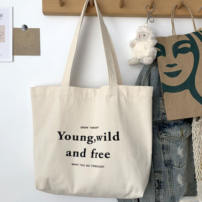Single-shoulder canvas bag for female students in class, artistic Korean style retro English fashion shopping wholesale cloth bag, zipper bag pic 5