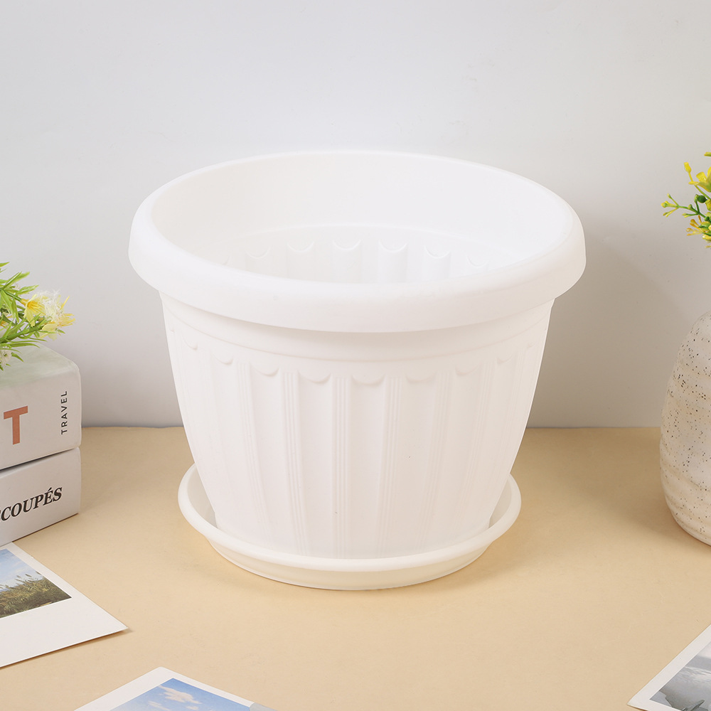 复古条纹PP塑料花盆带托盘多肉种植盆室内外花卉绿植盆栽盆批发详情8
