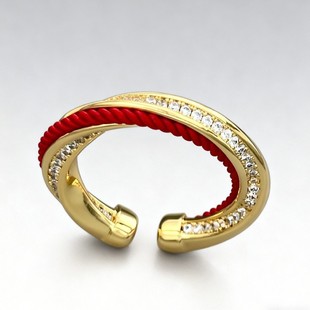 A light luxury double-layer overlapping bamboo-joint open ring with a high-end feel. It is made of copper alloy, set with zircon, and electroplated with real gold for adjustment pic 6