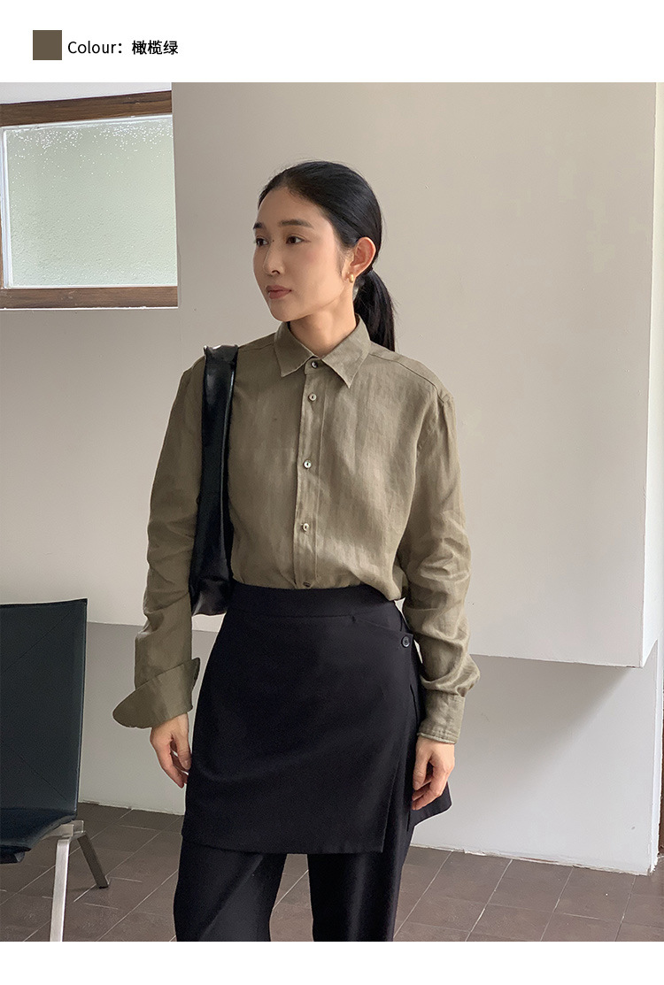 clean 慵懒舒适亚麻衬衣女2025十三行春季新款韩版时装衬衫 52271详情39