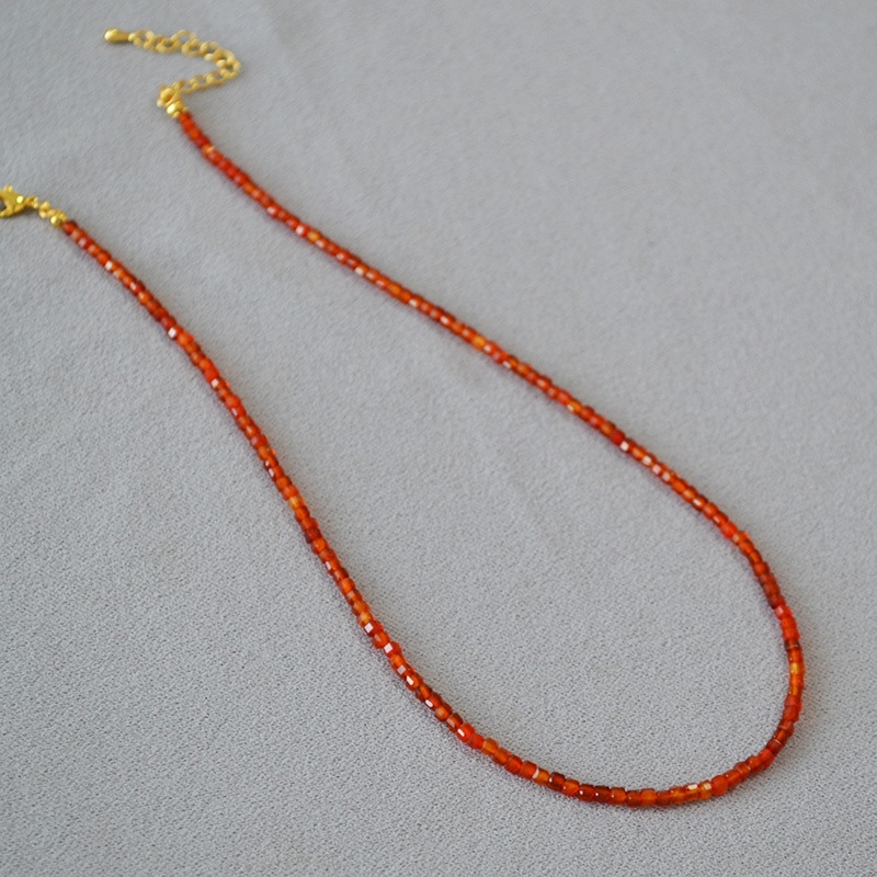 国潮新中式小众设计南红玛瑙切角方粒真石碎银子串珠简约项链手链详情9