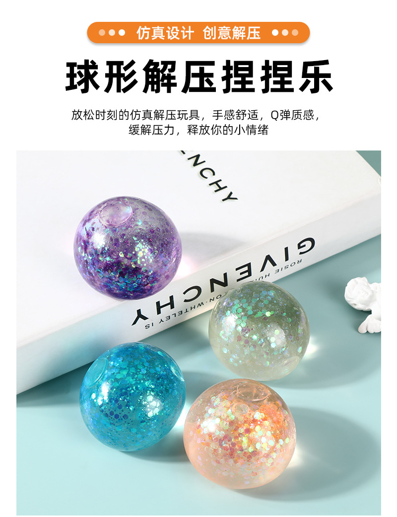 新款慢回弹减压圆球儿童新奇闪粉解压玩具夜市彩色发泄捏捏球批发详情2