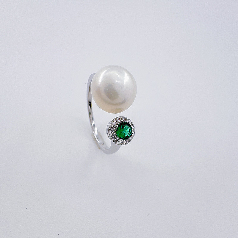 Celeste celeste nuevo anillo de perlas simple mujer luz de lujo anillo de apertura micro circonitas anillo de dedo tienda de fábrica pic 9