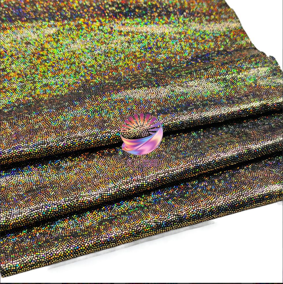 七彩镭射指纹烫金面料涤纶针织布料弹力演出服衣服玩具羽绒服详情17