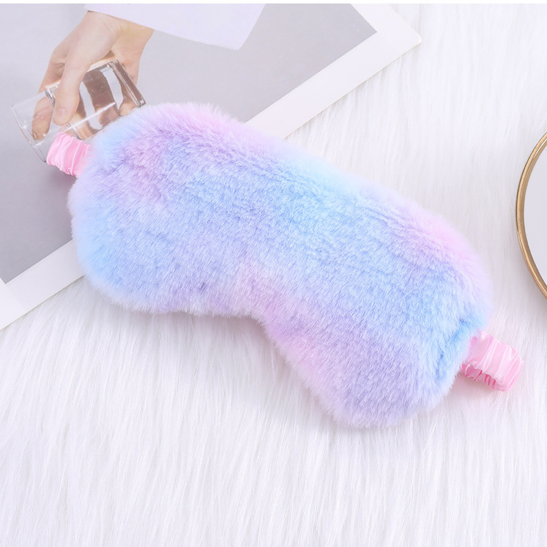 炫彩小兔毛可爱毛绒眼罩遮光睡眠眼罩彩虹印花可爱卡通眼罩现货详情26