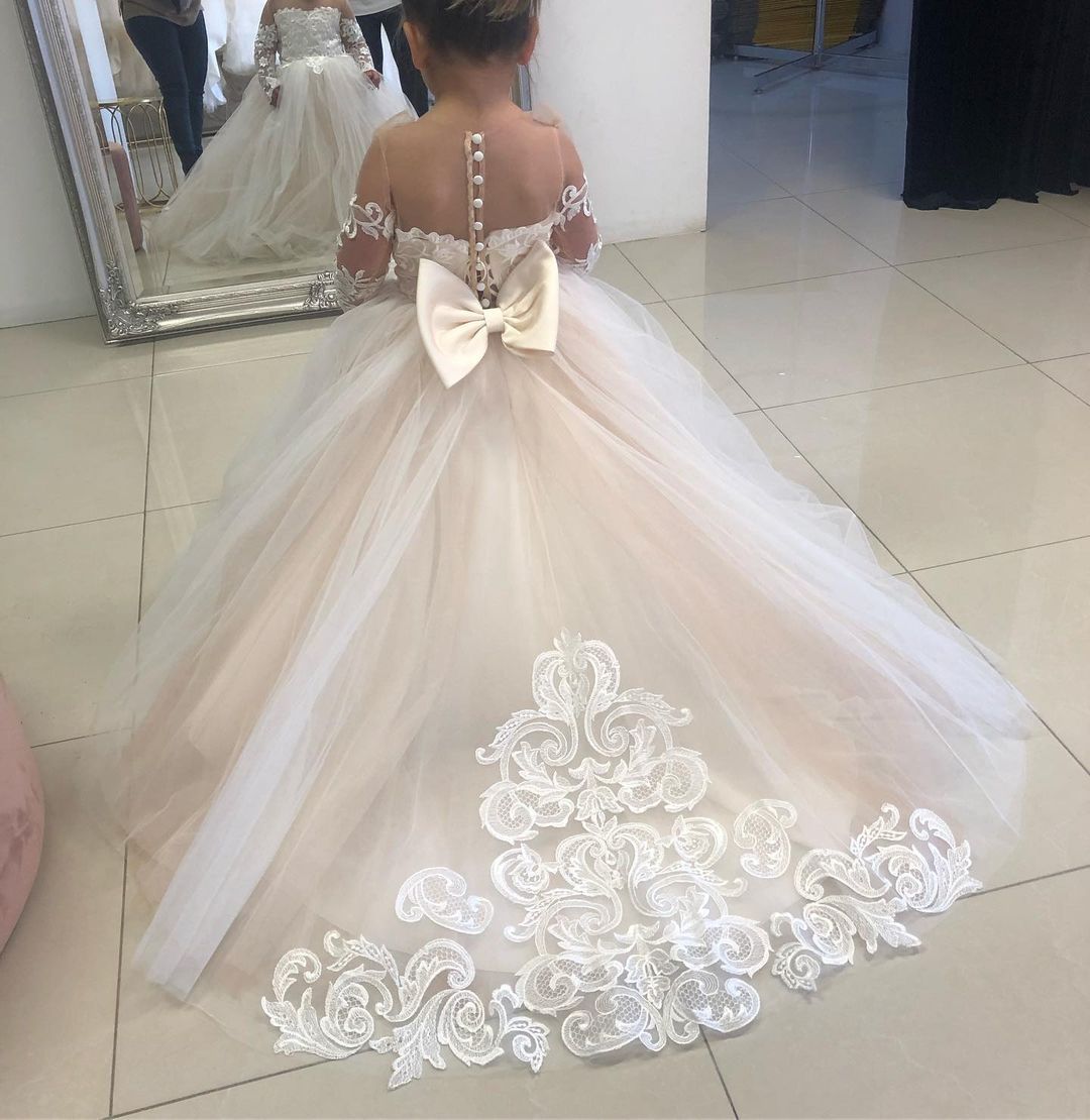 T亚马逊儿童蓬蓬公主裙宝宝花童服婚纱欧美小女孩拖尾蕾丝礼服详情12