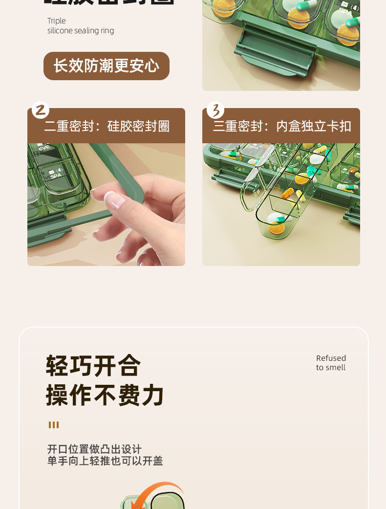 老年人大字版药盒一周七天便携式分药器分格收纳防潮塑料三餐分装详情12
