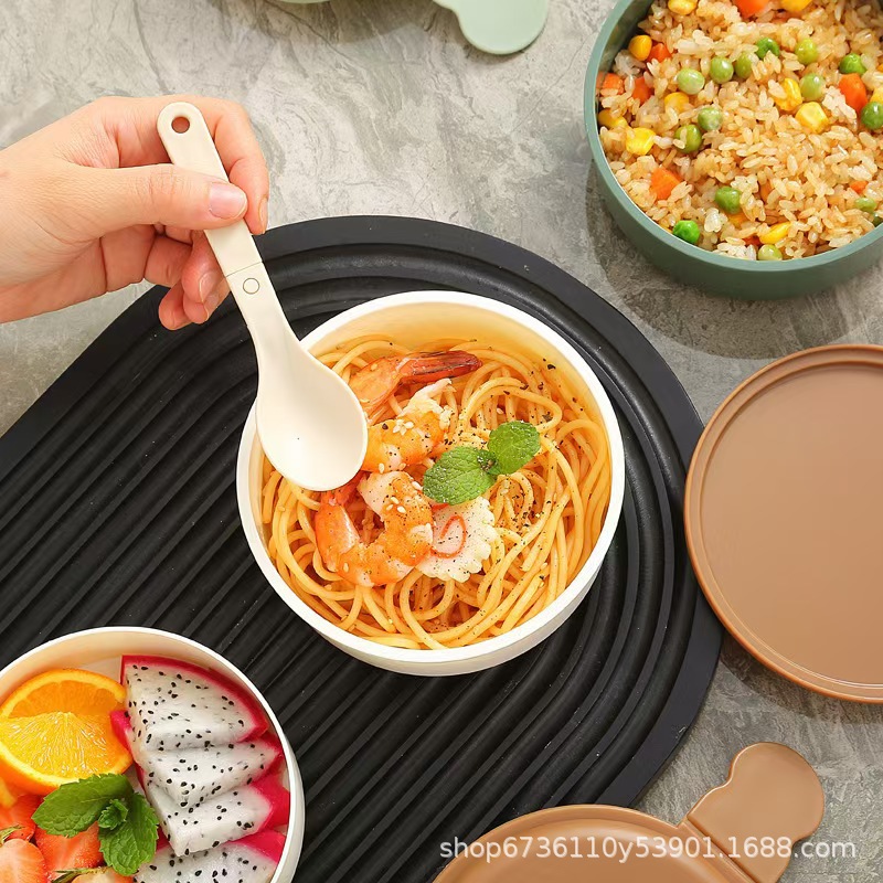 超可爱微波炉小熊饭盒日式便当盒圆形卡通塑料迷你午餐饭盒详情6
