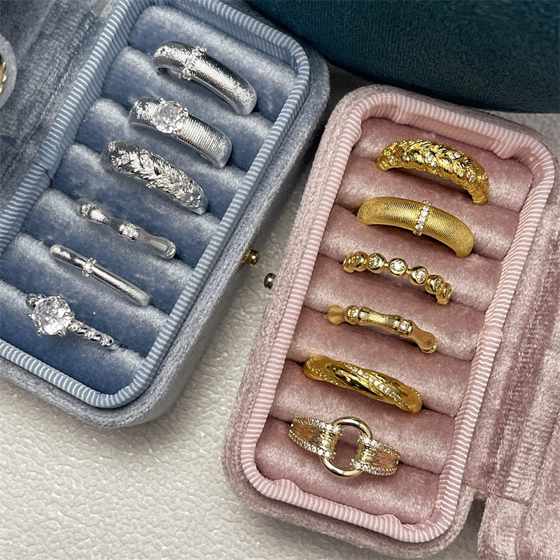 vintage中古风925纯银拉丝锆石戒指女小众高级感不掉色可调节戒指详情11