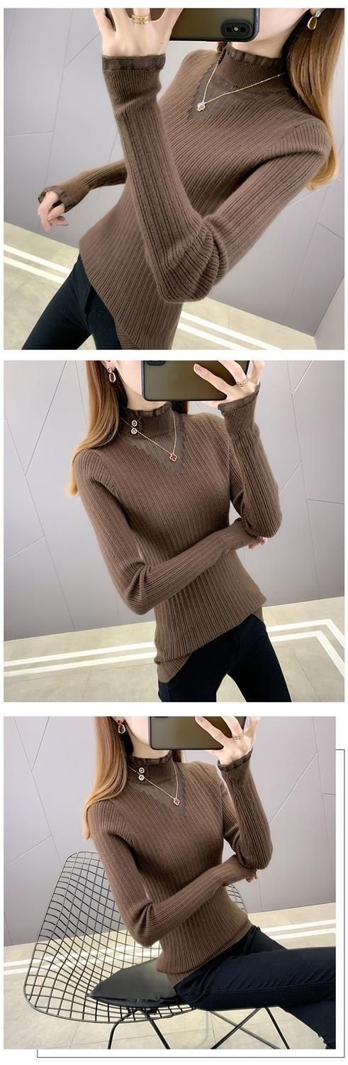 A new, stylish long-sleeved sweater for women in autumn and winter, with a fitted lace knitted top and base layer pic 9