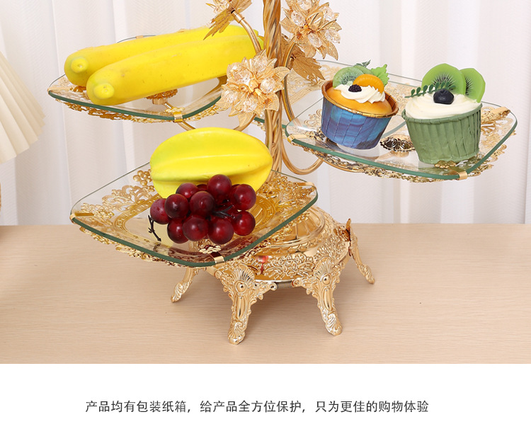 European-style ironwork glass fruit plate, high-end creative coffee table for home living room, snack and dried fruit display plate, dessert stand pic 10