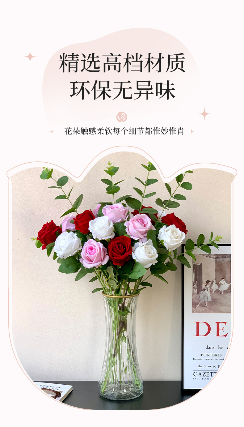 绒布珍珠瀑布玫瑰花仿真花婚礼情人节玫瑰花墙家居装饰假花花艺详情2