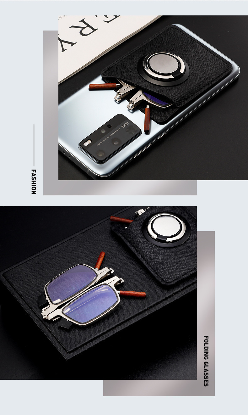Palo de rosa gafas de lectura moda retro media edad hd gafas de lectura portátiles para hombres y mujeres soporte de teléfono adhesivo pic 2