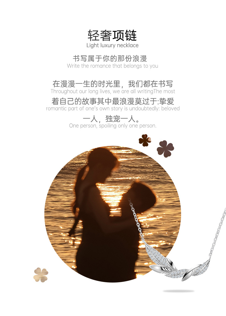 影响力饰品925银羽毛项链 小众设计锁骨链百搭网红中国风七夕情人节礼物厂家批发详情3