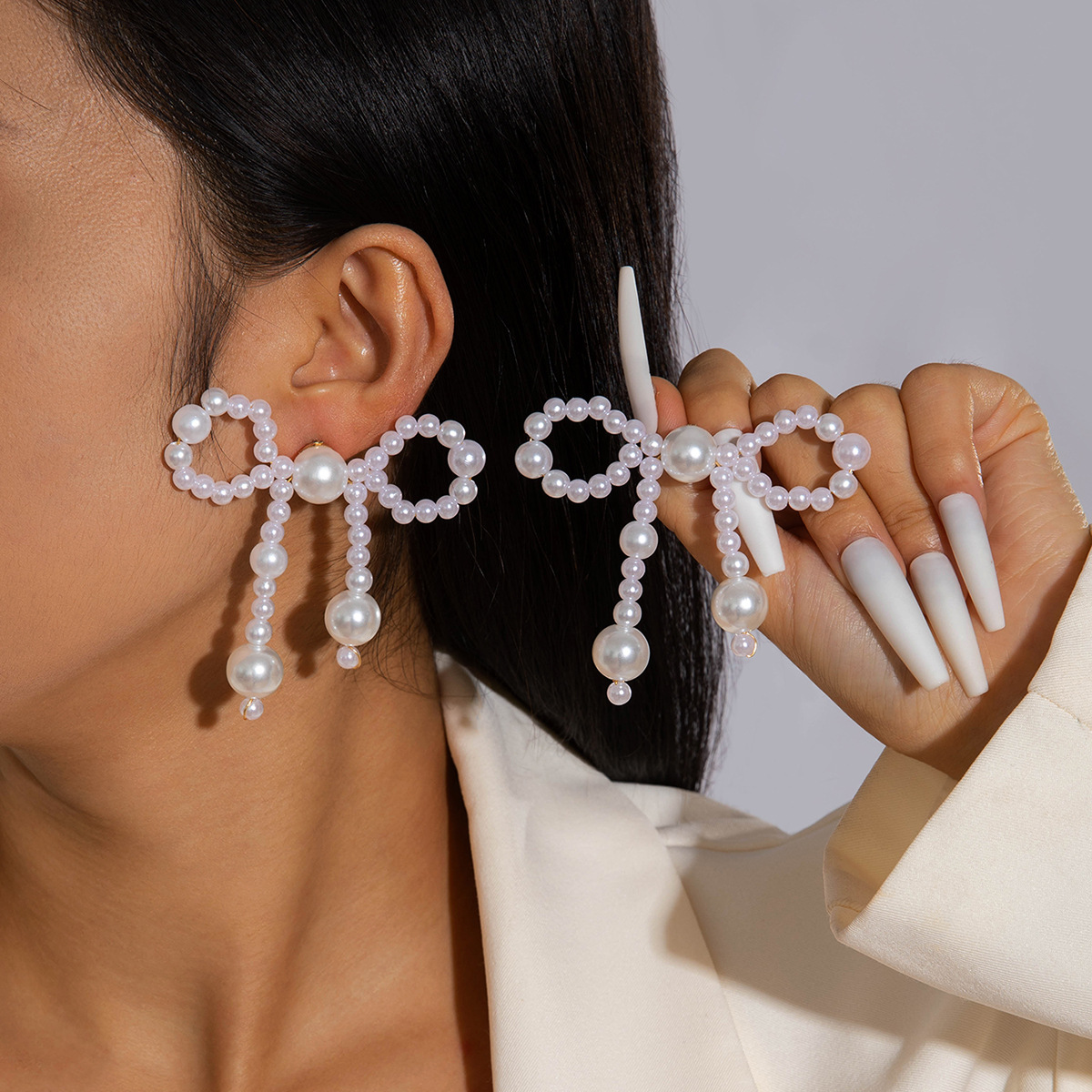 欧美跨境时尚镶钻大蝴蝶耳坠气质高级感桃心蝴蝶结仿珍珠耳饰女详情13