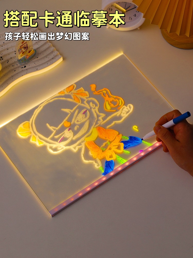跨境可擦写DIY发光画板儿童涂鸦板广告牌亚克力留言板摆摊荧光板详情3