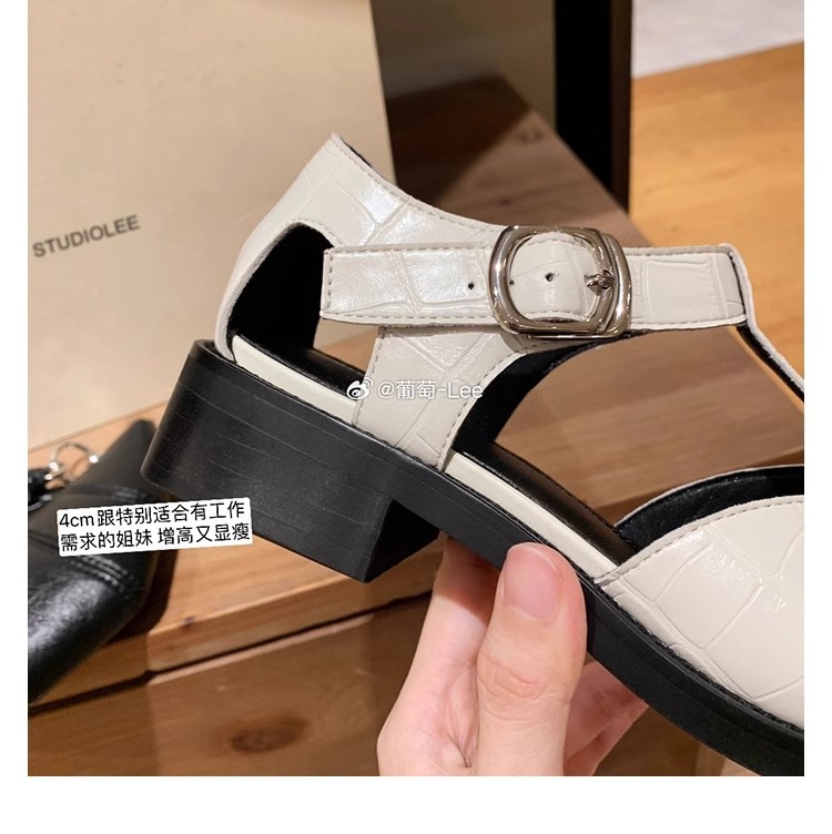 葡萄妈同款~罗马风编织设计方头镂空包头软面小粗跟凉鞋女夏详情8