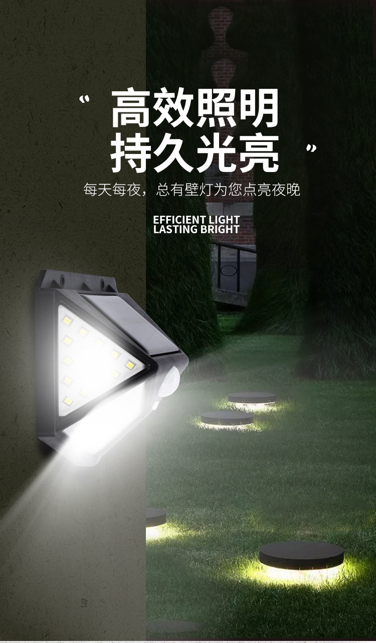 Cross-border 100led solar wall lamp, human body sensing light control, waterproof garden lamp, outdoor small street lamp, solar lamp pic 7