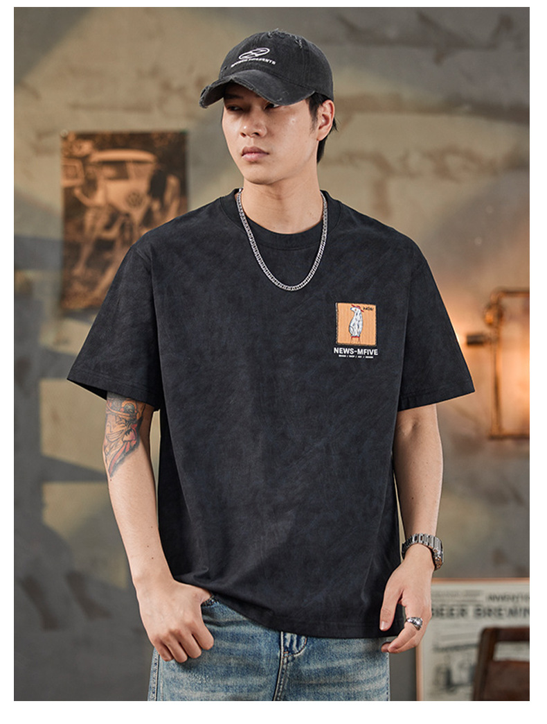 ALLIN 卡通印花短袖T恤男夏季美式重磅宽松百搭圆领五分半袖上衣详情29