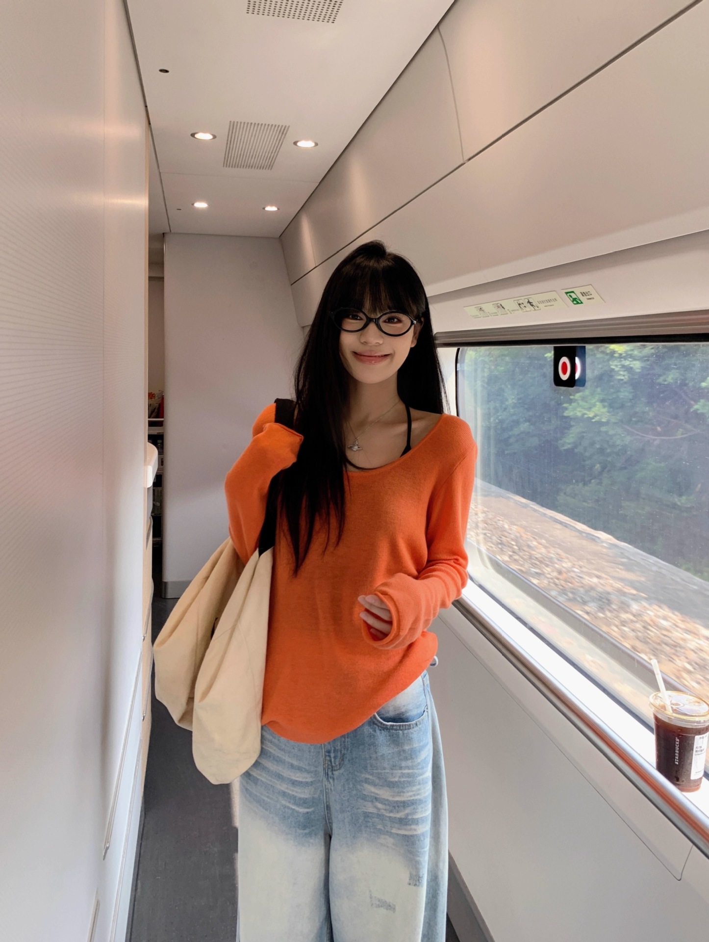 2025夏纯欲橘色薄款长袖防晒罩衫T恤女夏季辣妹宽松休闲露肩上衣详情21