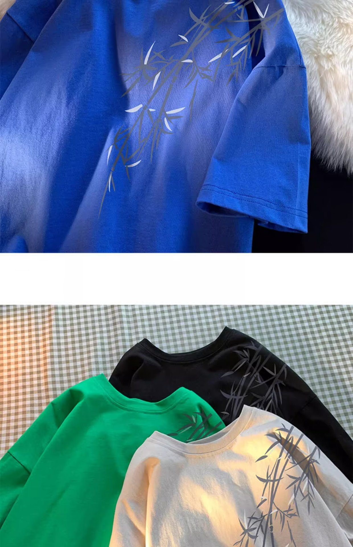 Pure cotton, new Chinese style, retro bamboo print short-sleeved T-shirt for men, summer trend, cool and stylish, loose round neck, half sleeve pic 24