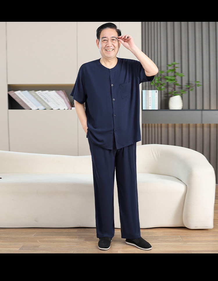 中老年棉绸男士开衫爷爷居家服套装唐装短袖长裤睡衣休闲爸爸装夏详情20