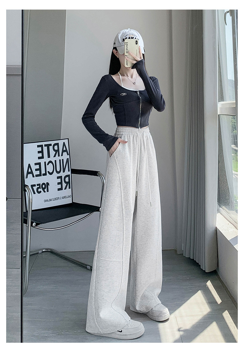 美式弯刀阔腿裤女春秋2025新款高腰宽松直筒运动休闲香蕉卫裤详情29