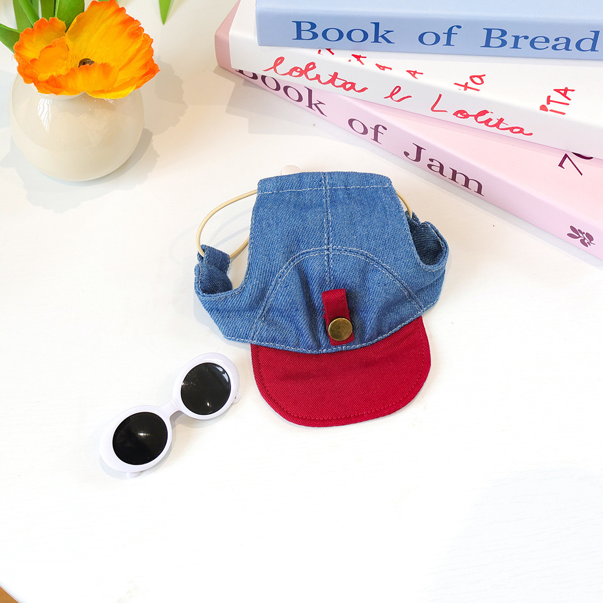 Korean-style pet sun hats, baseball caps, cat and dog head covers, sun protection and sunshade outfits for taking photos pic 4