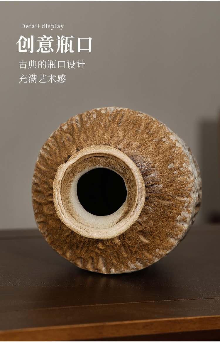 2026 European retro style ceramic vase, wabi-sabi style living room high-end feel, coarse earthenware jar, simple dried flower arrangement, flower vases and ornaments pic 8