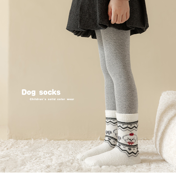 儿童袜子秋冬季加厚保暖羊毛袜儿童韩版卡通小狗冬款羊绒中筒袜详情1
