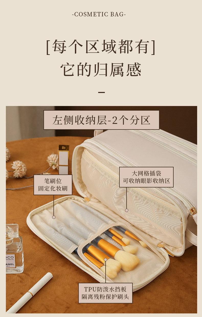 PU makeup bags with large capacity, high-end feel, and zoned storage. Toiletry bags and makeup bags for women, portable and ins style, starting from one pic 7