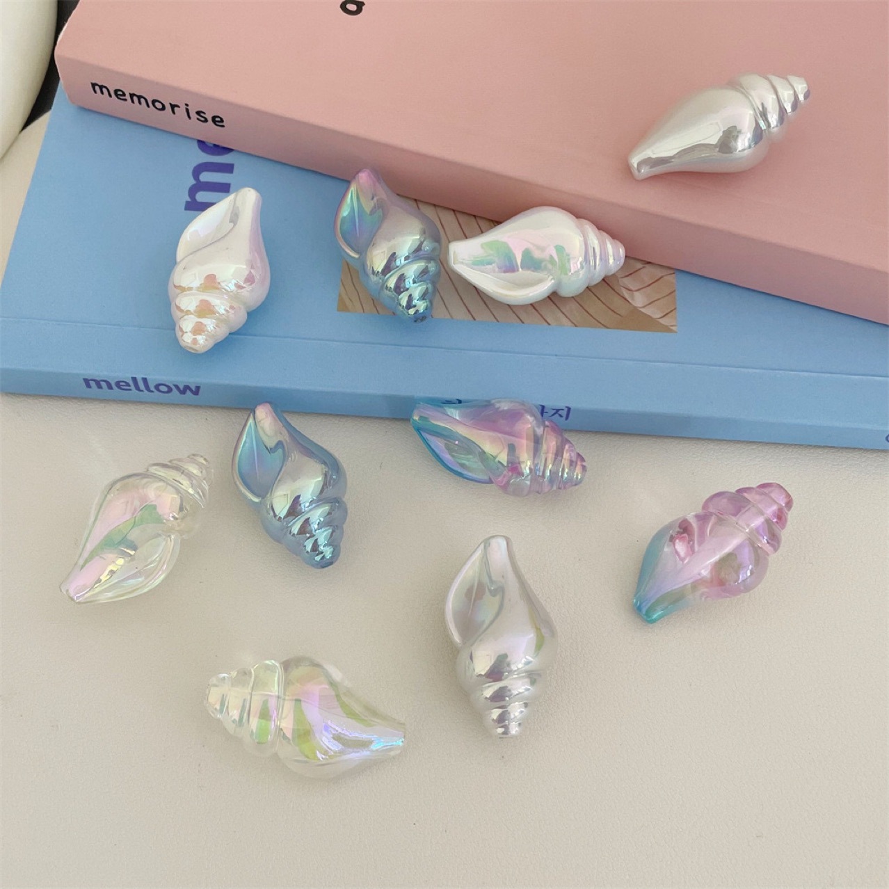 亚克力双色uv镀彩直孔海螺珠幻彩通孔海螺散珠DIY手机链串珠配件详情4