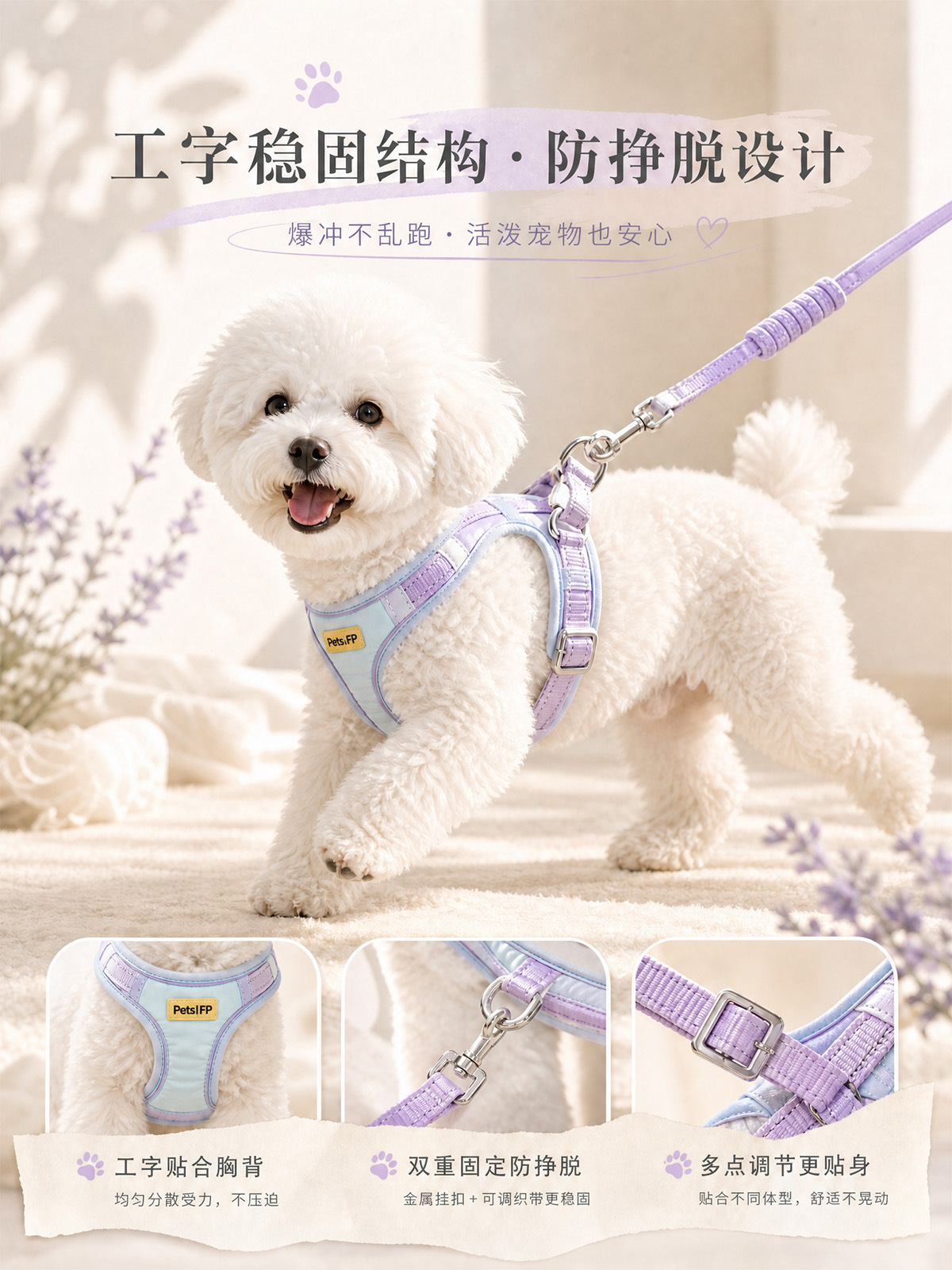 Wholesale macaron color-block pet chest and back straps, reflective dog leashes, anti-escape and anti-collision dog leashes pic 8
