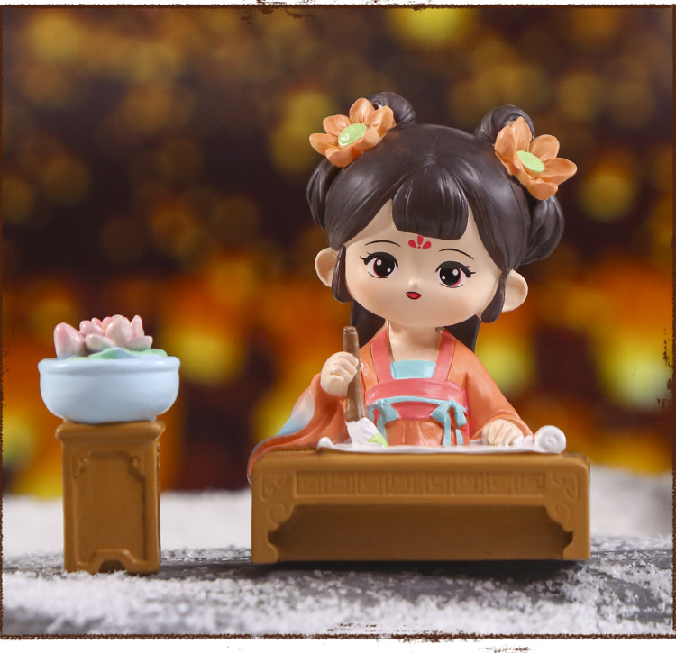 中式国色长歌摆件 四季有时设计桌面树脂工艺品创意萌趣摆件批发详情9