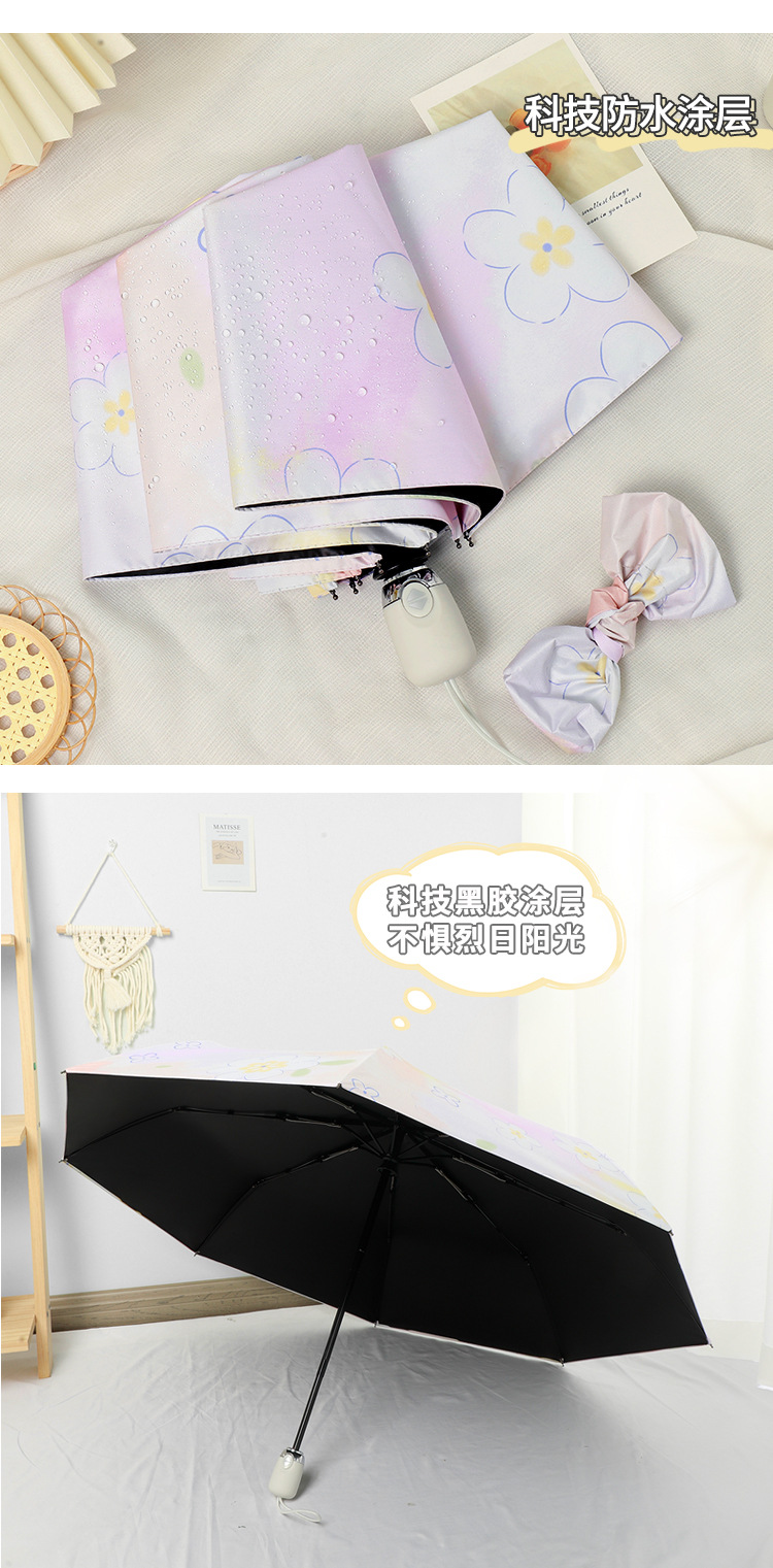 New three-fold gradient pink small flower black rubber fully automatic umbrella, sun umbrella, sun protection and UV protection umbrella, folding umbrella pic 6