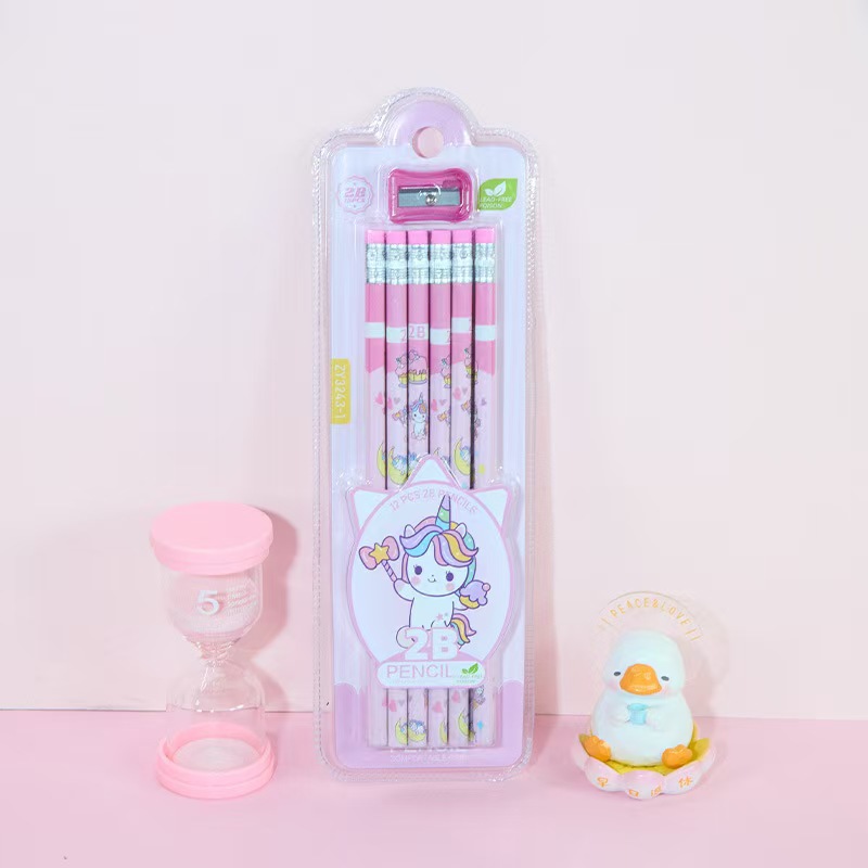 12-piece small leather-tipped pencils with pencil sharpeners, box gift, student graphite core 2B unicorn pencils pic 5
