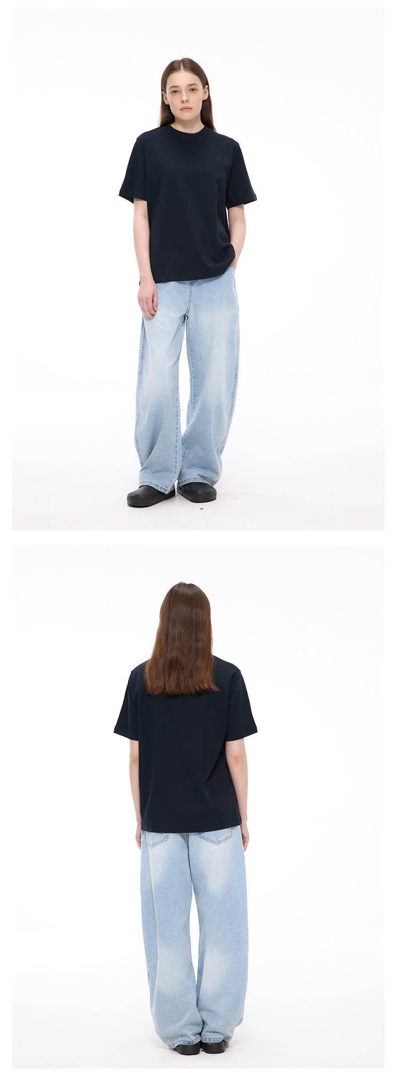 UNF 冰蓝水洗牛仔裤直筒休闲宽松显瘦阔腿弯刀裤浅蓝原牛男女新款详情11