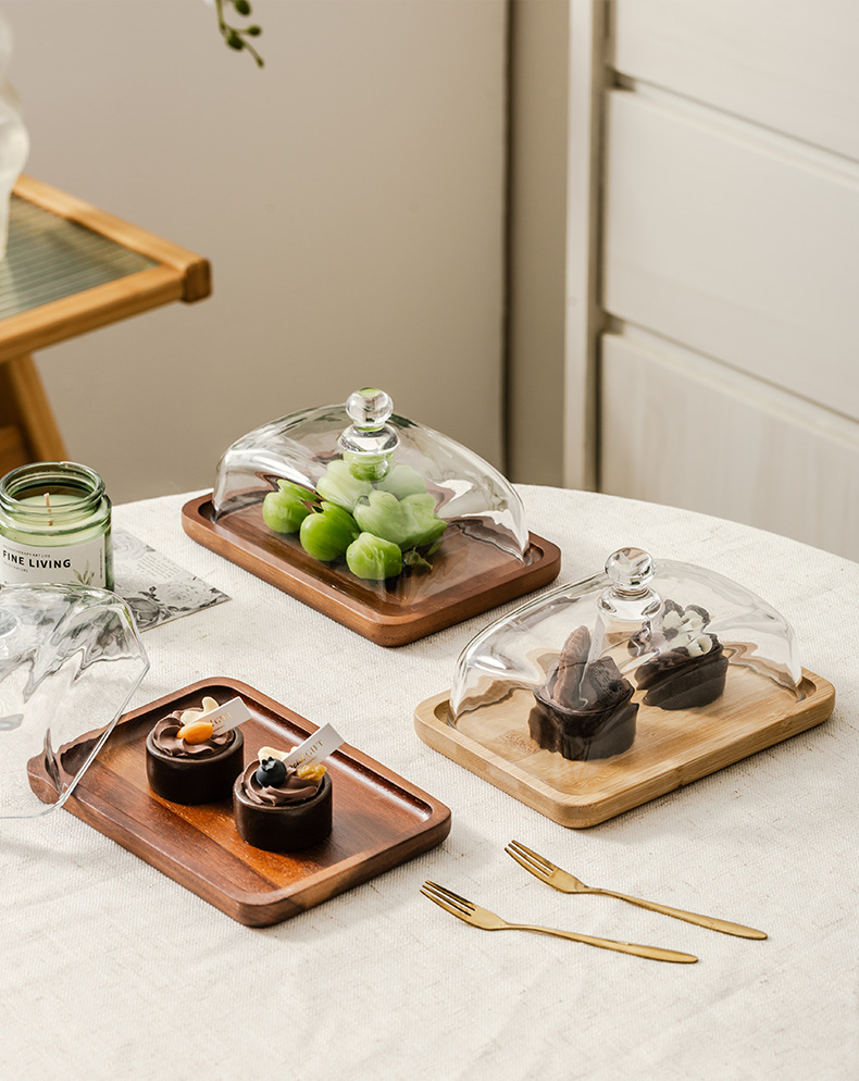Light luxury wooden butter dish, glass-covered cheese box, butter and cheese pastry plate, cake and dessert display stand pic 6