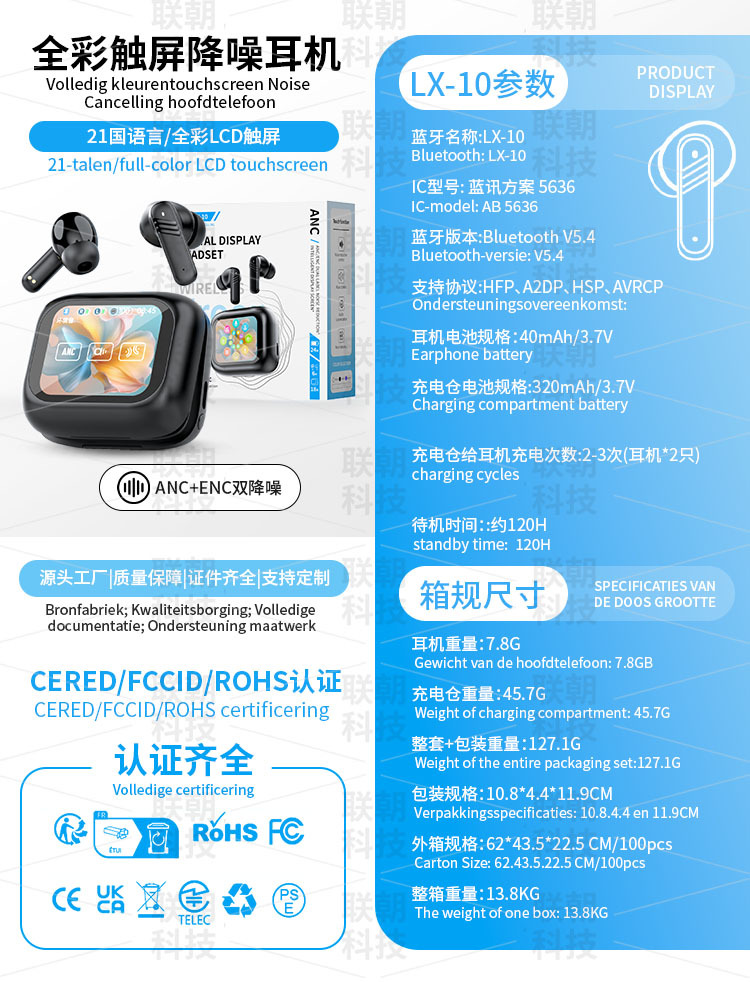 New cross-border ai translation noise-cancelling wireless TWS smart touch color screen Bluetooth headphones in-ear style pic 1