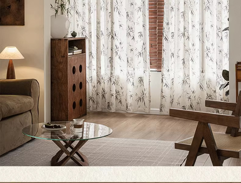 新中式国风印花麻纱水墨竹子高级感法风中古风透光不透人纱帘批发详情3